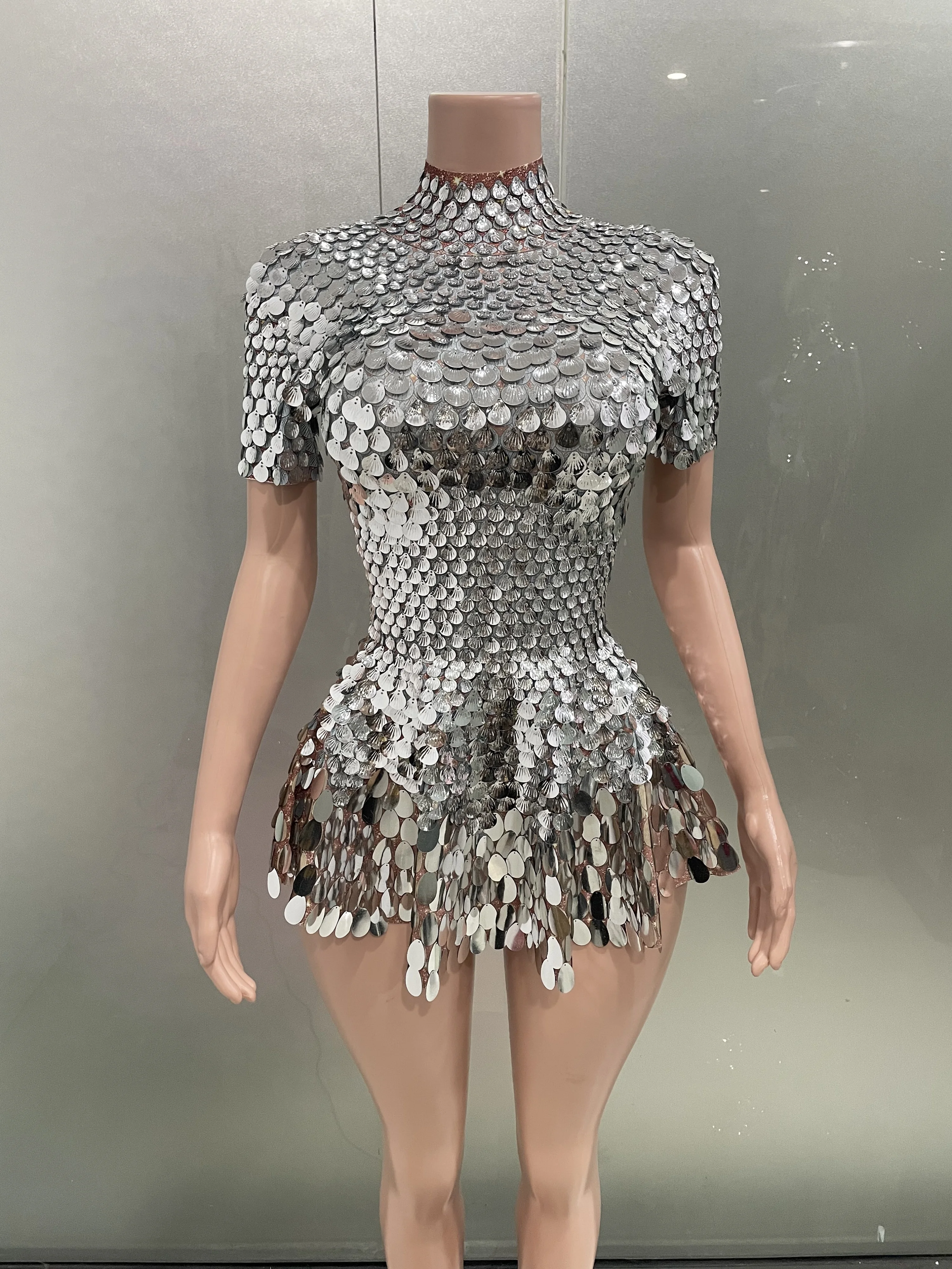 เซ็กซี่ SHINY SHELL Sequins ชุดบอดี้สูทคุณภาพสูงไนท์คลับเต้นรําเสื้อผ้าชุดวันเกิด