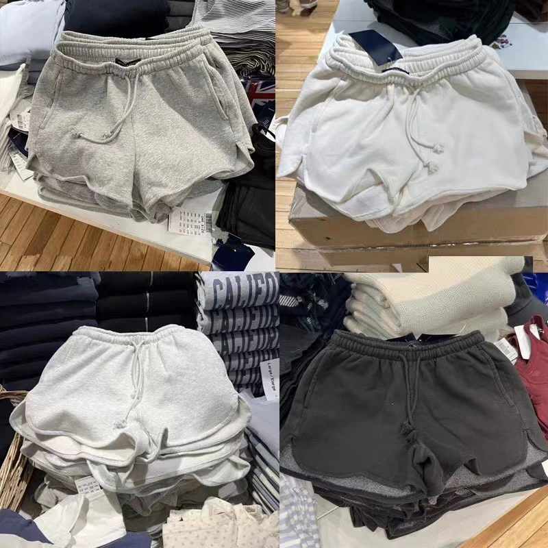 Vintage solide Kordel zug Sports horts Sommer Baumwolle elastische hohe Taille lässige Jogging hose Frauen y2k Streetwear Split kurze Hosen