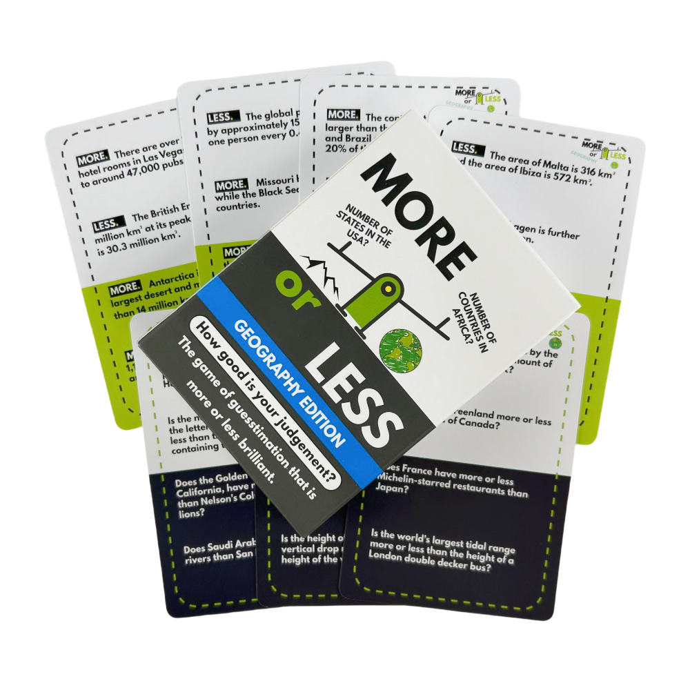 4 Styles More or Less Card Game How Good Is Your Judgement Geogpaphy History Science and Nature Edition Board Deck