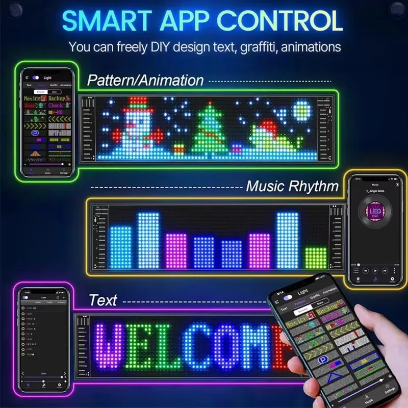 LED Matrix Pixel Panel, Scrolling Bright Advertising LED Signs, Flexible USB 5V LED Car Sign Bluetooth App Control