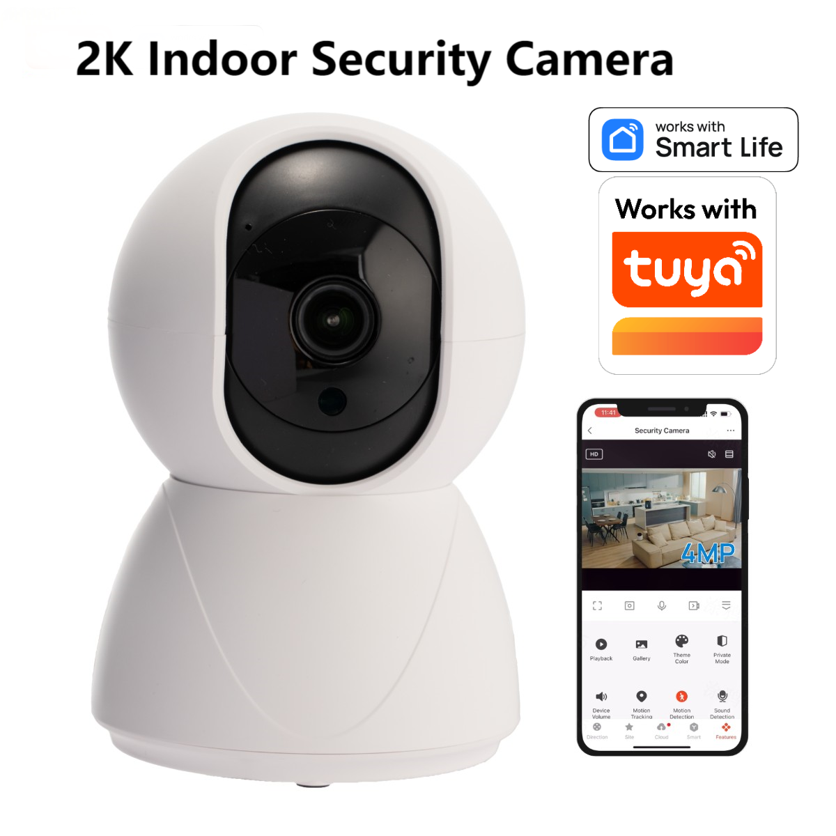 Tuya Smart Security Camera Indoor 2K with USB,355 Pan/Tilt Cameras for Home Security with Motion Detection,2-Way Talk