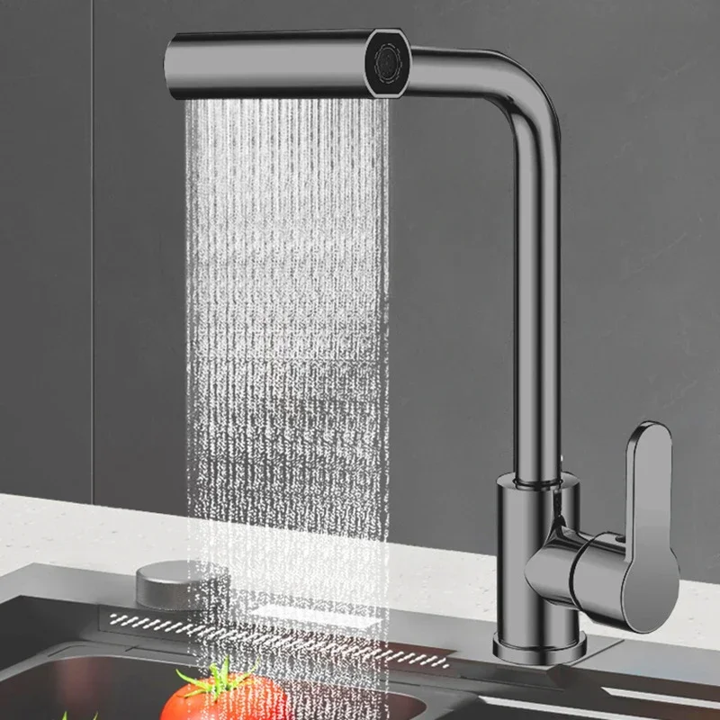 4 Modes Waterfall Kitchen Faucet Deck Mounted Sink Single Hole Cold and Hot Tap Universal 360°Rotating Faucet