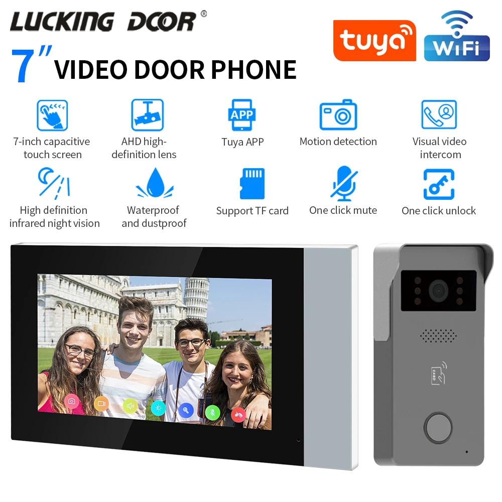 2-Draht Tuya App WIFI IP Video Intercom System Kit Analoge Türsprechanlage 2M 1080P Visuelle Türklingel + 7 Zoll Farb-Touchscreen-Monitor