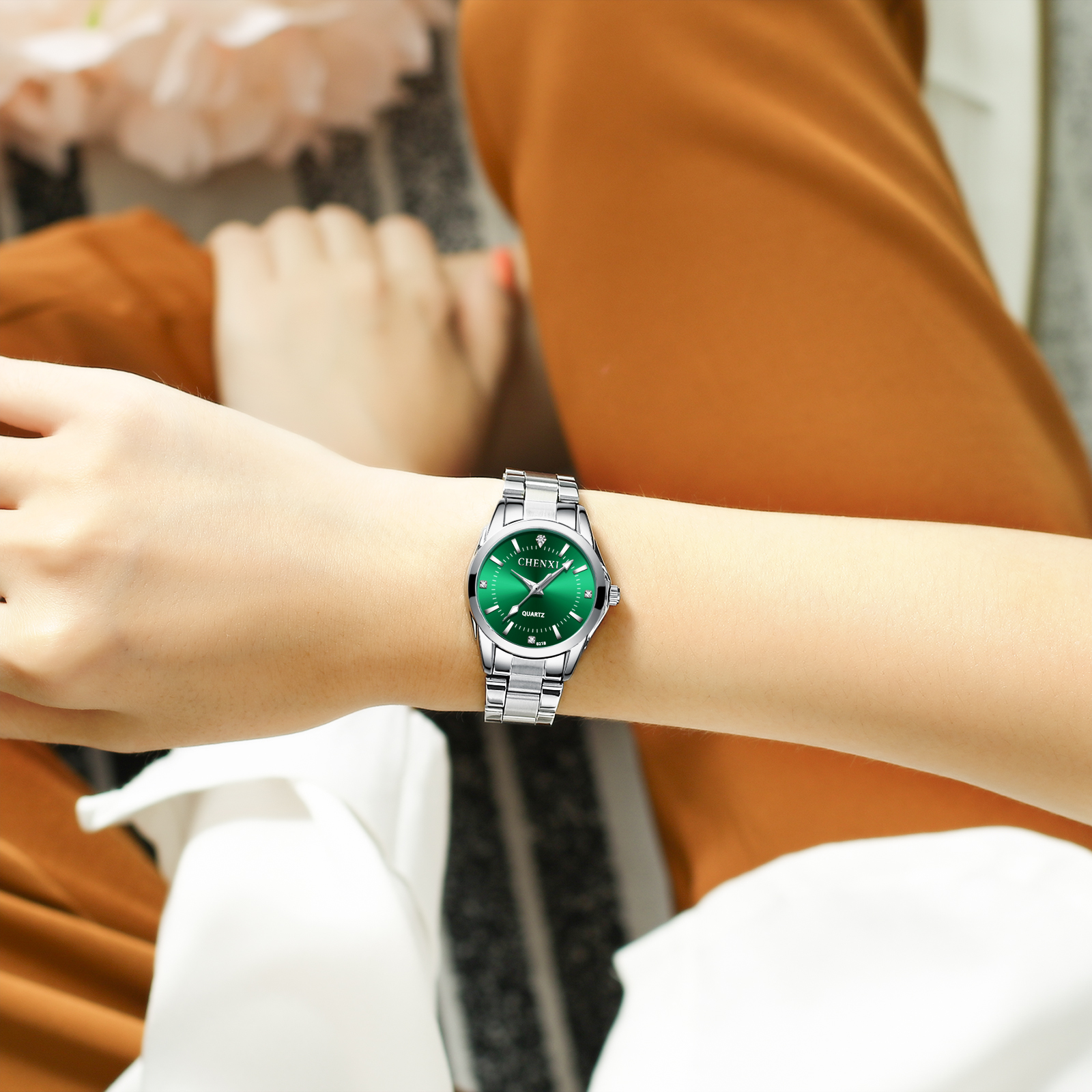 Chenxi senhoras relógio para mulheres moda prata relógio de pulso de quartzo de aço inoxidável para mulher à prova dwaterproof água relogio feminino