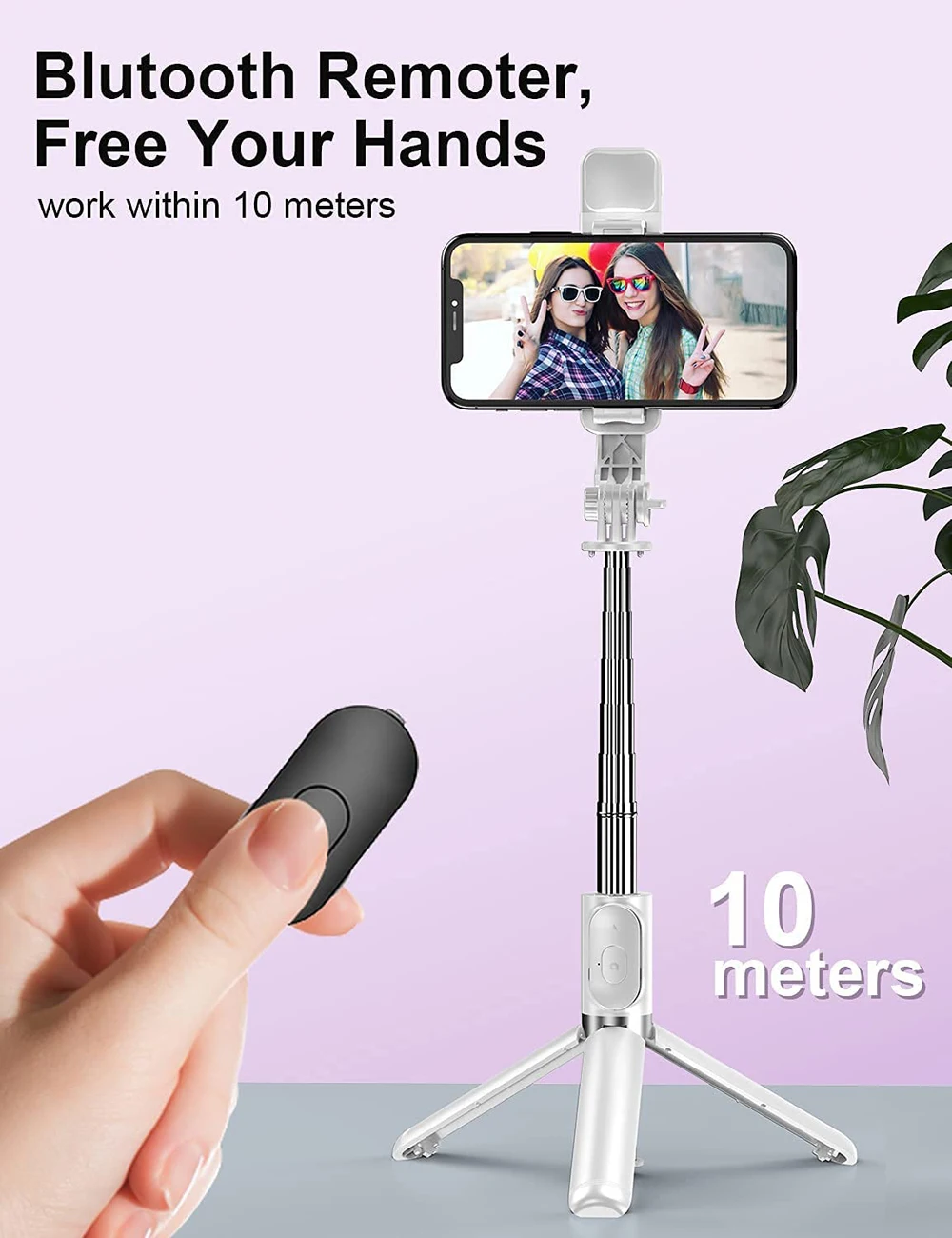Bastão de selfie sem fio Bluetooth Tripé portátil dobrável com controle remoto do obturador de luz de preenchimento para smartphone Android iPhone
