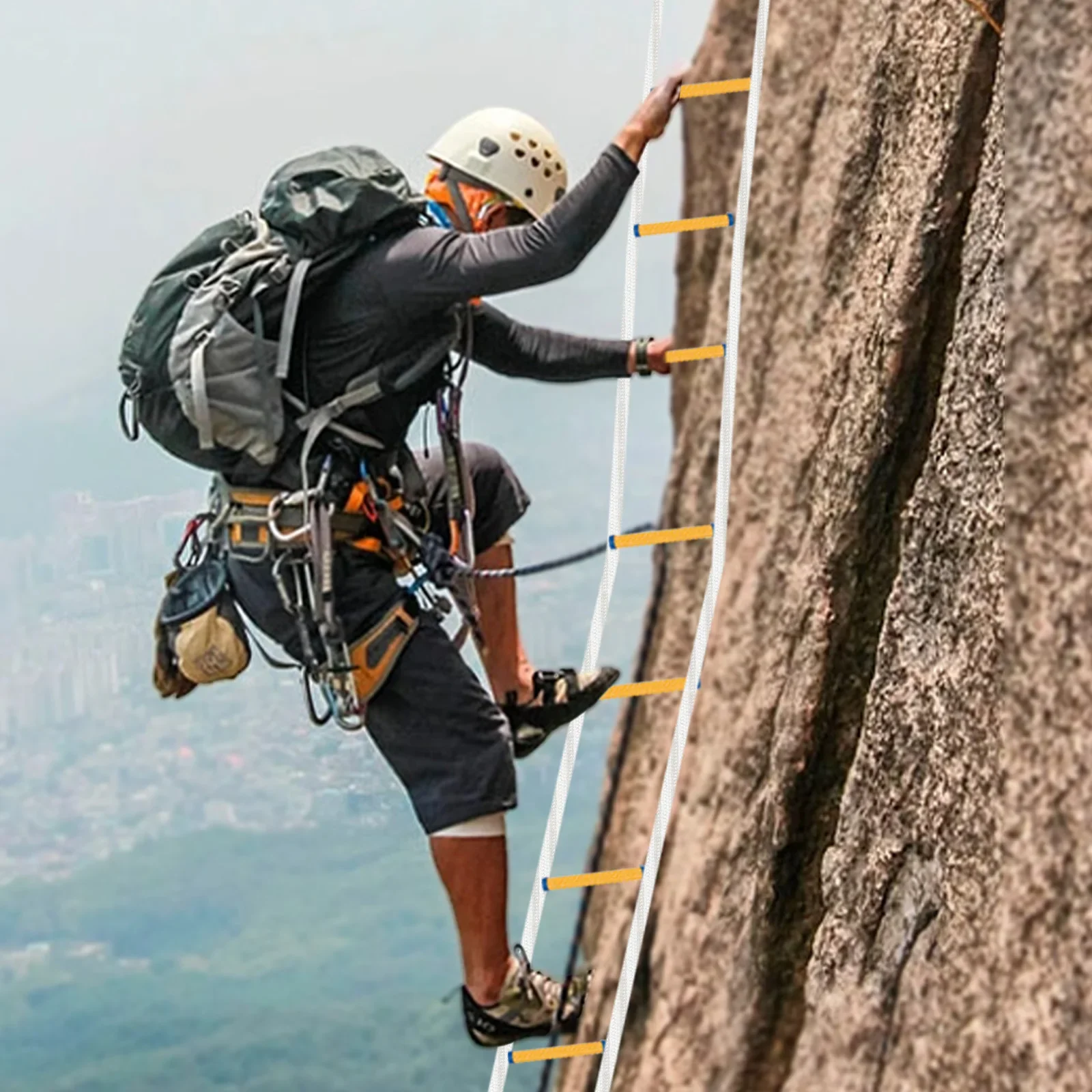 Scala di corda, scala antincendio allungabile, scala di corda da 12 m, scala di salvataggio, scala antincendio con |   Chiusura di sicurezza, durevole, ignifuga, portatile