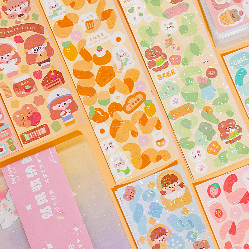 100/200 PCS สติกเกอร์น่ารักการ์ตูนคู่มือสติกเกอร์เลเซอร์เงาสติกเกอร์ DIY ปากกาเจลตกแต่ง Kawaii สติกเกอร์อุปกรณ์ศิลปะ