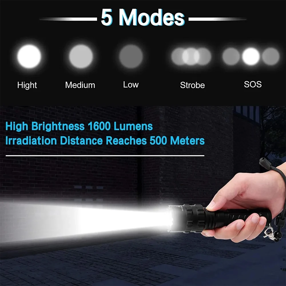 Linterna LED táctica para caza, recargable por USB, resistente al agua, juego de luces de explorador nocturno para tiro profesional
