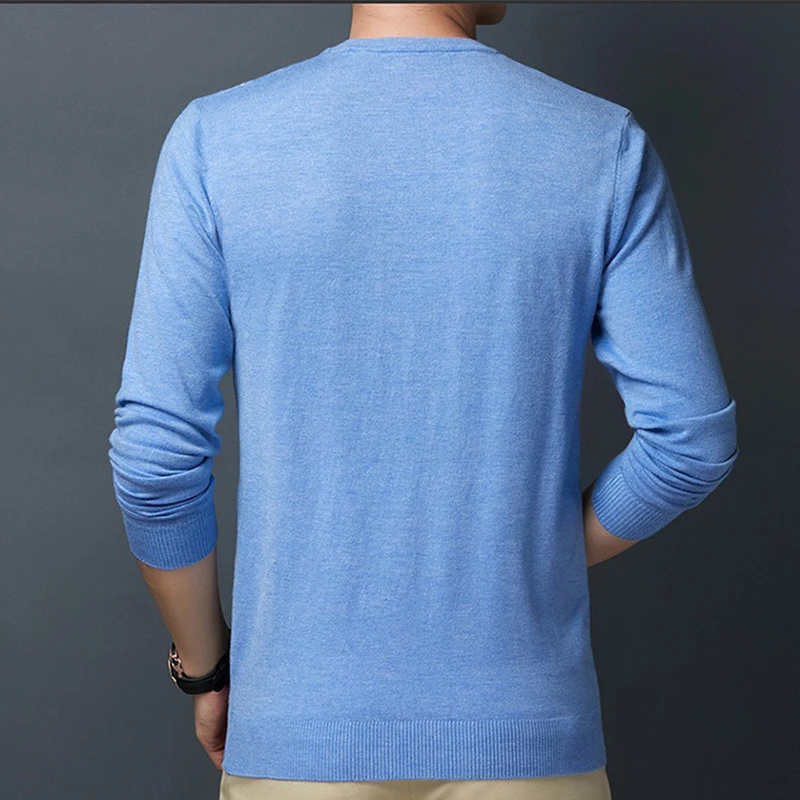 Suéter de punto para hombre, cuello redondo, parte inferior, sección delgada, jersey delgado, color sólido
