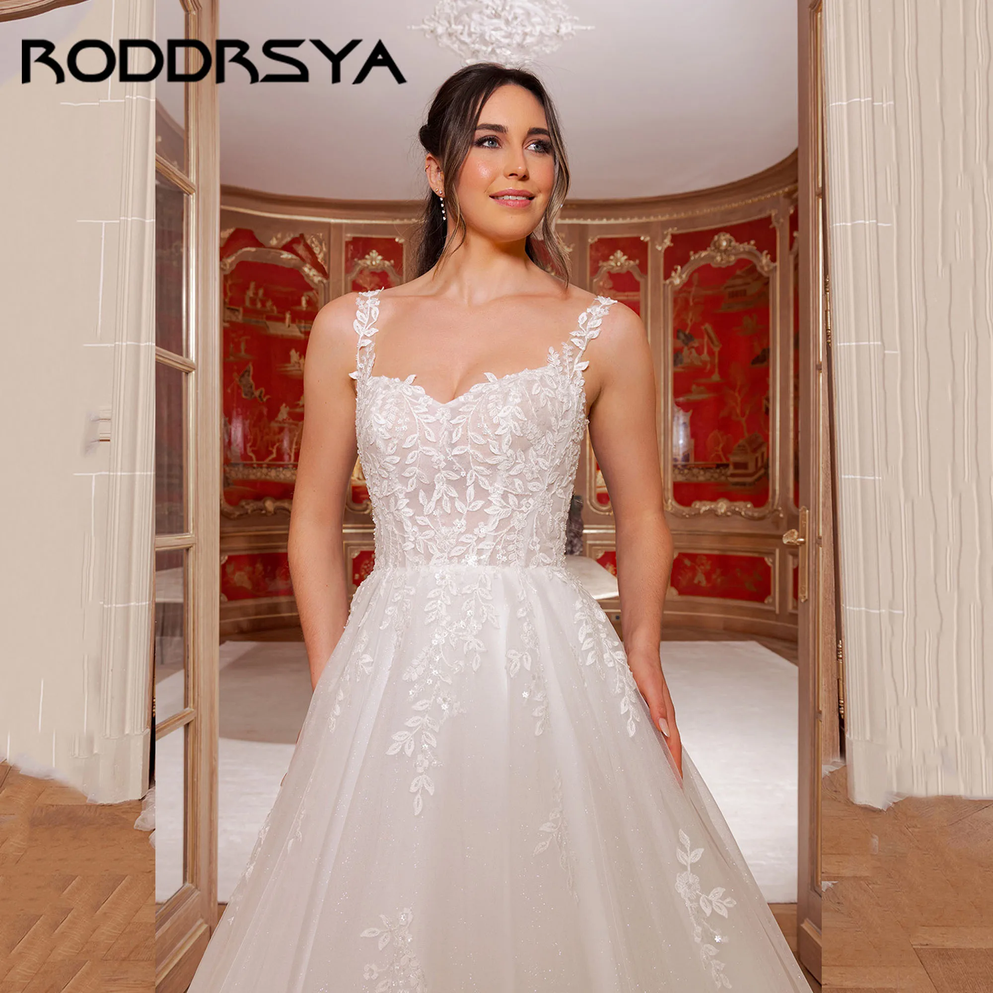 RODDRSYA A ラインチュールブライダルドレス取り外し可能な長袖 V バックアップリケウェディングドレス恋人ローブデマリーカスタマイズ