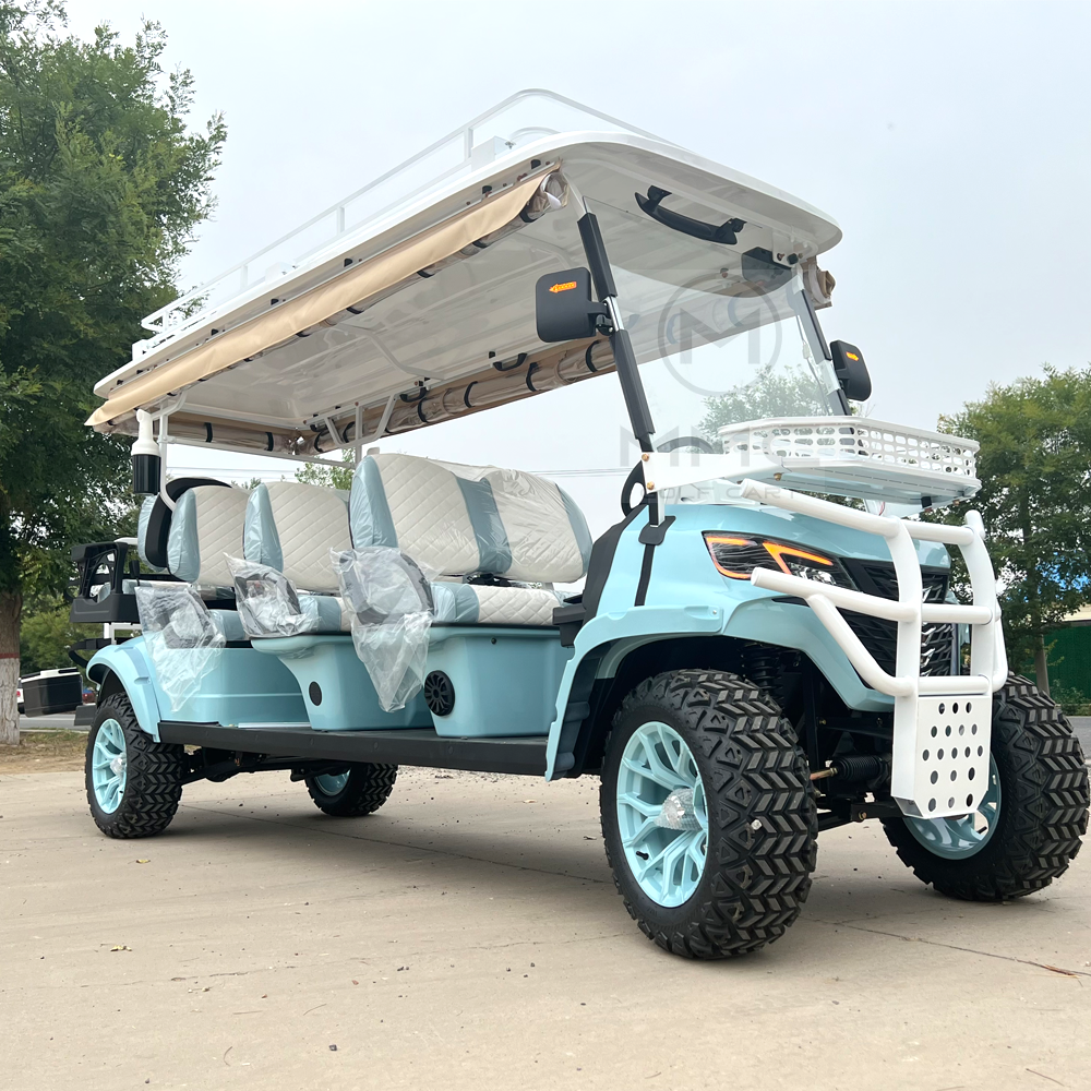 ขายใหญ่ 8 ที่นั่ง 48V 72V 150W แผงพลังงานแสงอาทิตย์รถเข็นแบตเตอรี่ลิเธียม 14 นิ้วยางรถกอล์ฟไฟฟ้า Dune Buggy Off-Road รถกอล์ฟ