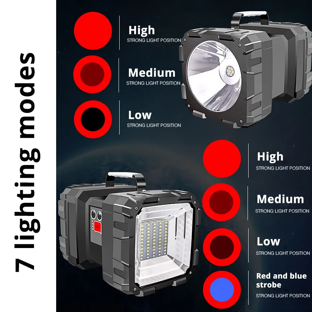 Camping High Power Led Taschenlampen Wiederaufladbare Scheinwerfer Suchscheinwerfer Doppel Kopf Mit Leistungsstarke Lampe Perle Wasserdicht