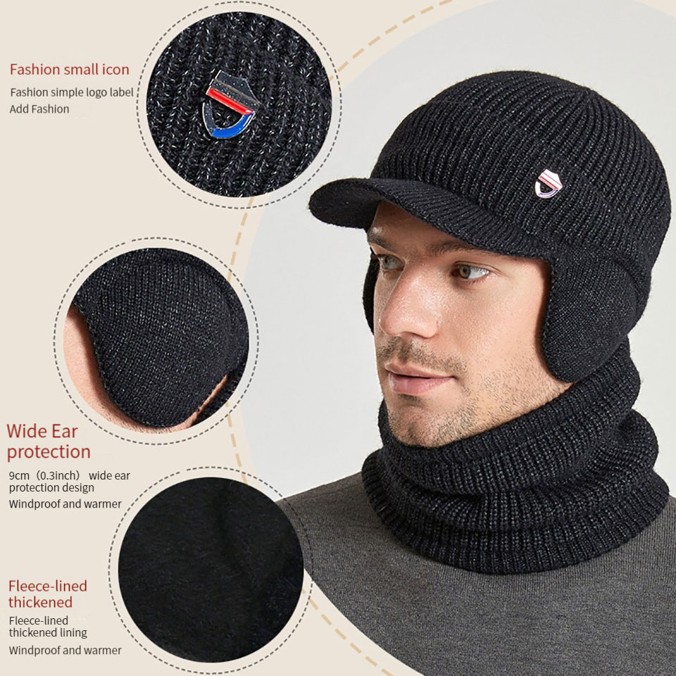 Winter Warm Gehoorbescherming Pullover Gebreide Muts Muts Sjaal Set Met Fluwelen Muts Buitensporten Fietsen Skiën Hardlopen Mannen Vrouwen