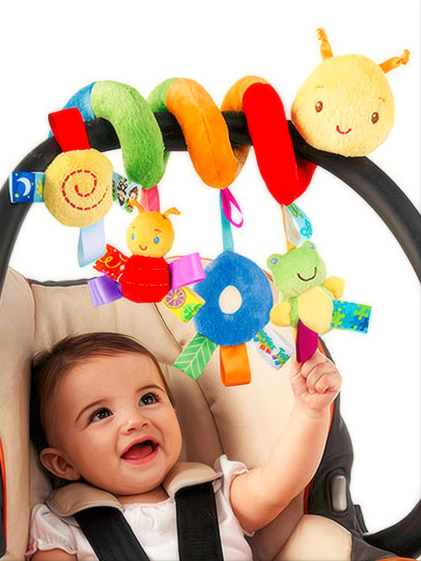 Buntes Etikettenbett für Kleinkinder und Babys von 0 bis 6 Monaten, hängendes Baby-Komfortspielzeug um das Bett, hängendes Spielzeug für den Autositz