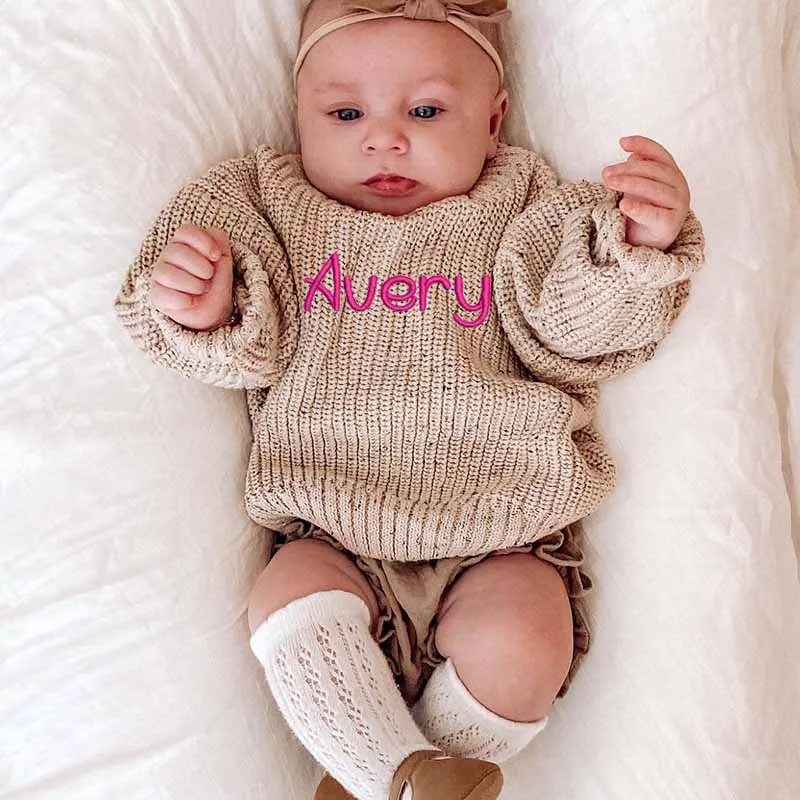 Personalized Embroidered Oversized Name Kids Toddler Baby Sweater Custom Baby Sweater Baby Girl Children Children Chunky Knitted