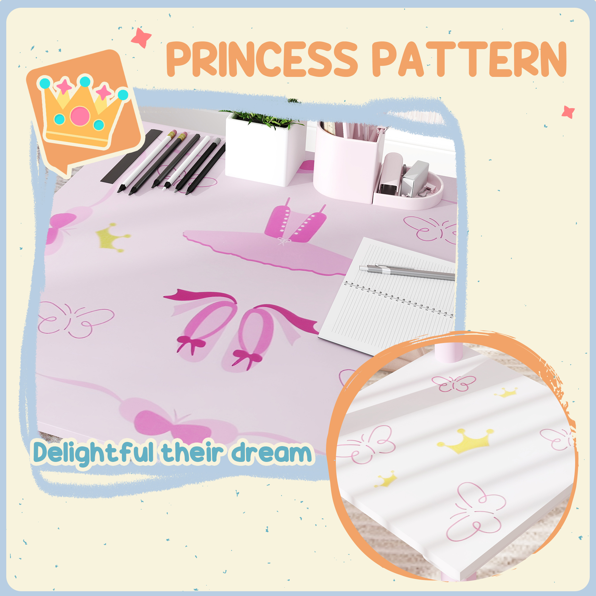 AIYAPLAY Princess Design Toddler Table and Chair Set for Activity, Art, Drawing, for Playroom, Nursery, Pink