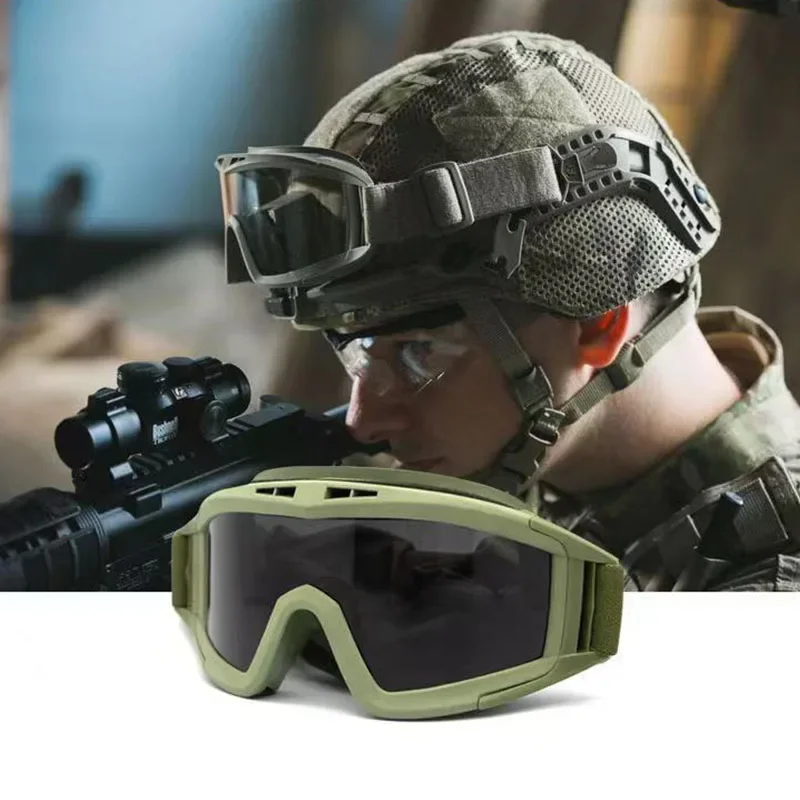 Gafas tácticas para montañismo, gafas de sol para tiro, a prueba de viento, Control de arena, gafas CS para Motocross, 3 lentes reemplazables para motocicleta