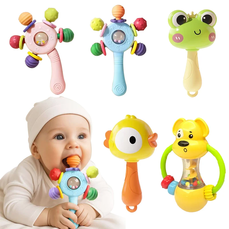 Baby Rattles Sensory Toys Silicone Teether Development Toys 0 6 12 Months Grip Toddler Hand Teething Toys Educational Games