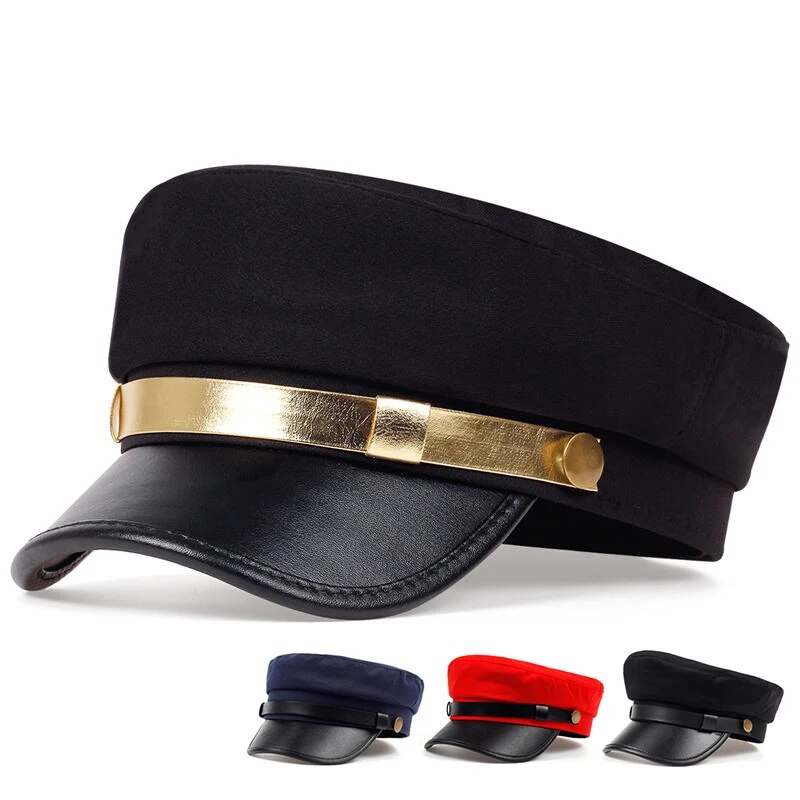Unisex Leder Traufe Militär hüte flache Top Baseball kappen für Frauen Outdoor Sport Kadett Sonnenschutz Hut