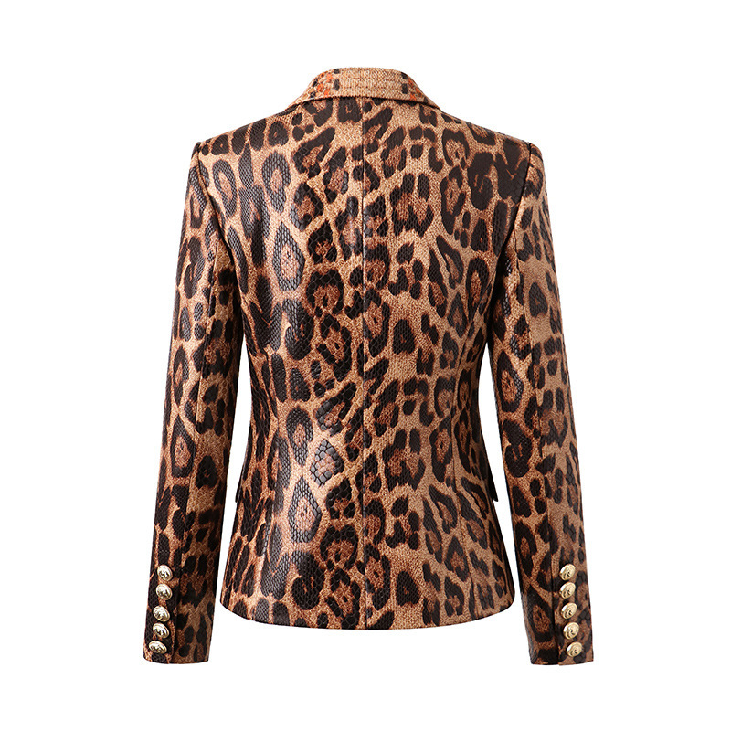 Lederjacke mit Leoparden muster für Frauen Kerb kragen Langarm Patchwork Knopf schlanke Blazer weiblich