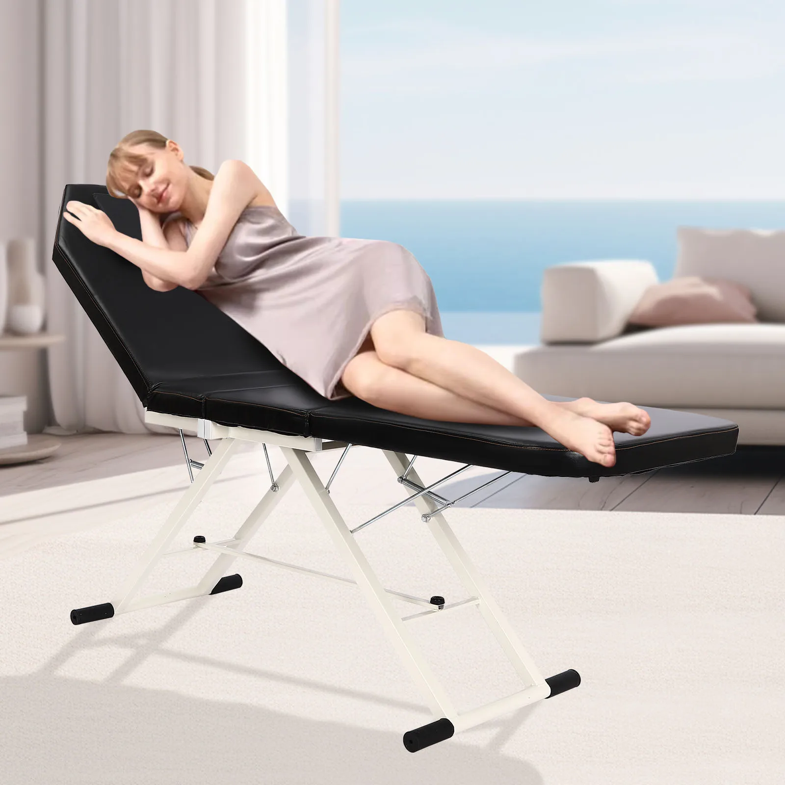 chennnls Massage Table Folding 3 Zone, Massage Bed Beauty Bed, SPA Salon Folding Cosmetic Bed for Beauty Salons, Homes (White)