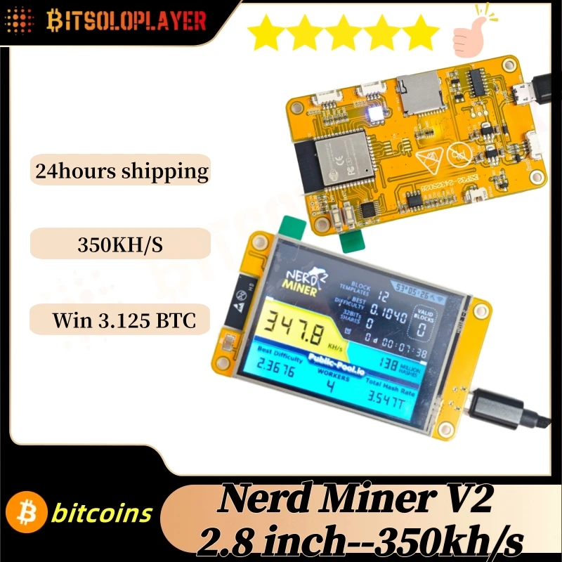 Bitcoins nerd miner V2 2,8 polegadas ESP32 Smart Touch Display BTC Solo Miner 350KH/S Win 3.125 BTC Lotto Miner