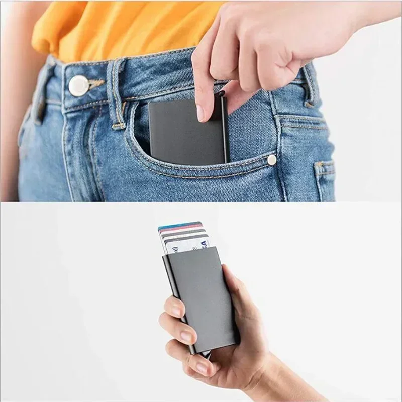 Thin Slim กระเป๋าสตางค์สมาร์ทสําหรับผู้ชายผู้หญิงกระเป๋าสตางค์ Pop Up Minimalist ขนาดเล็ก Rfid บัตรเครดิตผู้ถือกระเป๋าโลหะกระเป๋าสตางค์ขนาดเล็กสําหรับชาย