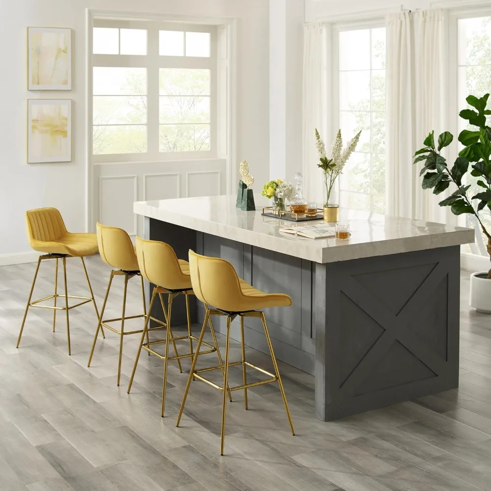 Swivel Bar Stools Set of 4 for Kitchen, 29" Counter Height Bar Chairs with Back Tall Barstools Velvet Kitchen Island Stools