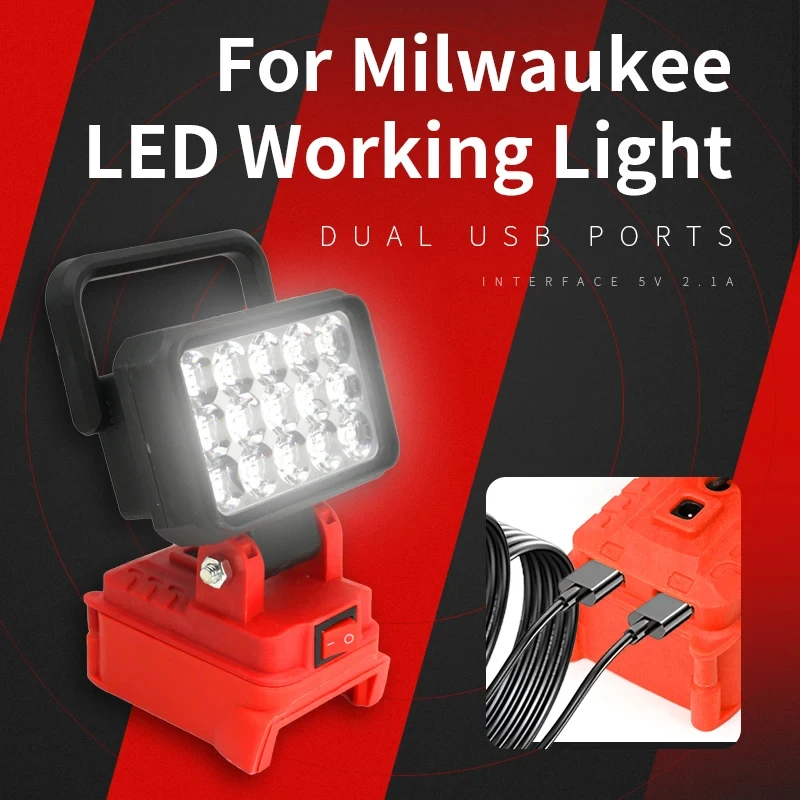 Lampa LED Pasująca do Akumulatora Milwaukee M18 Przenośny Reflektor Bezprzewodowy Zewnętrzny Roboczy Wędkarski Ręczny Lampka Awaryjna Bez Akumulatora