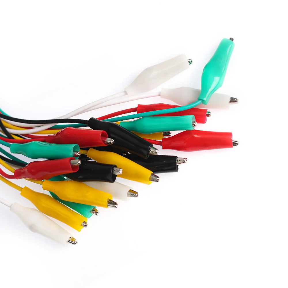 Pinzas de cocodrilo de doble punta, cables de prueba eléctricos de bricolaje, prueba de pinza de cucaracha, cable de puente de 46CM, 1 juego/10 piezas