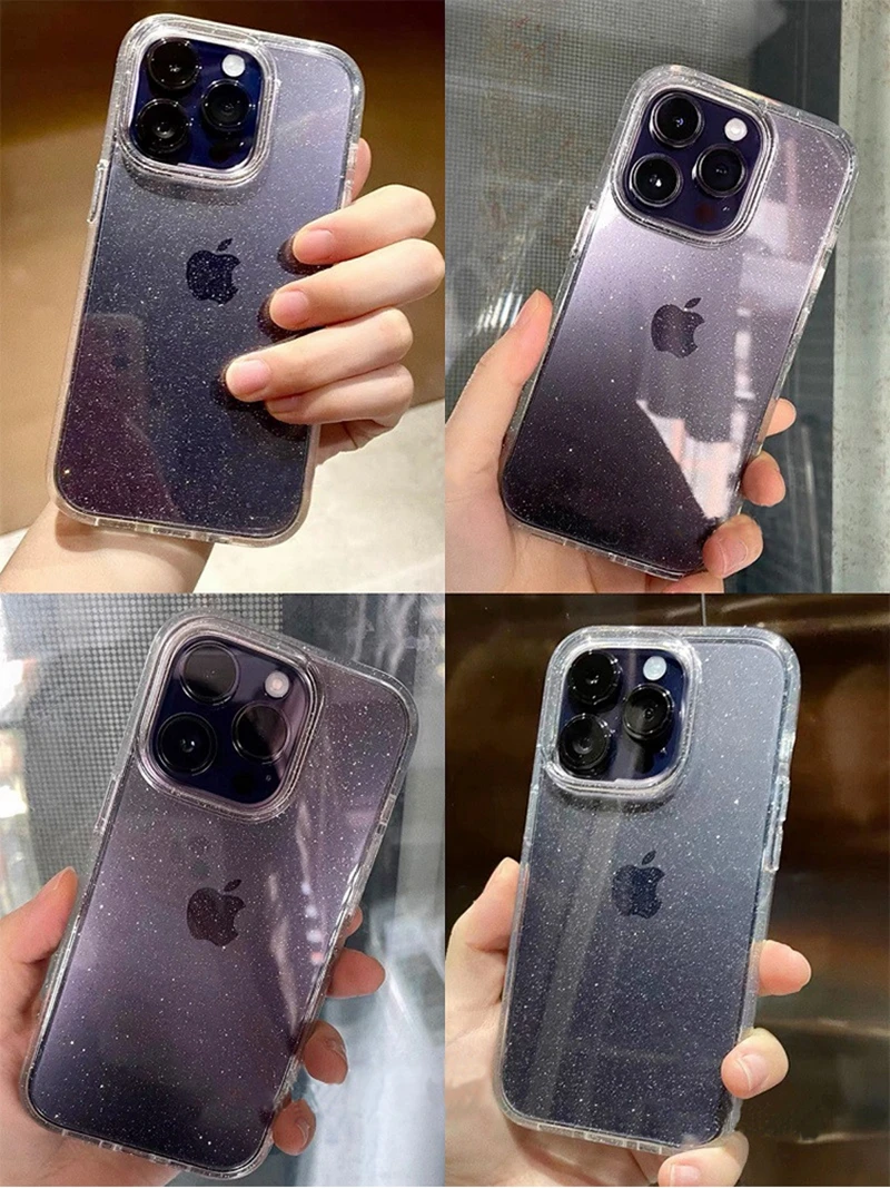 Custodia per telefono trasparente con glitter bling di lusso per iPhone 16 15 14 13 12 11 Pro Max Plus Mini copertura paraurti morbida in silicone trasparente