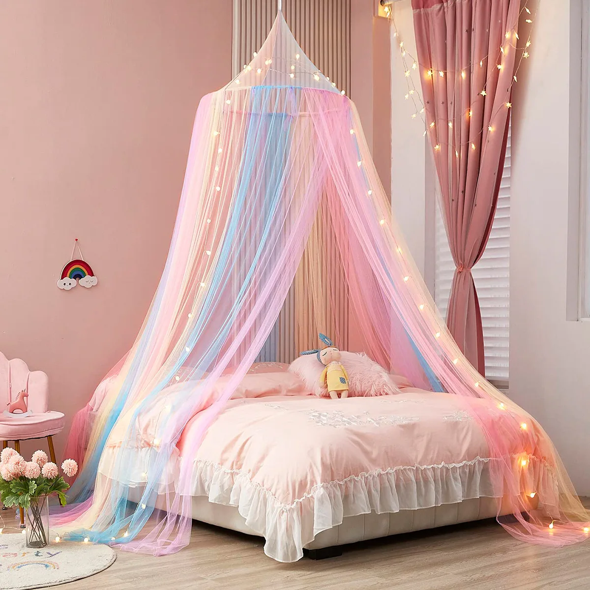 Reti per tende per cameretta per bambini Cupola Arcobaleno Principessa Zanzariera per culla Neonati Letto Baldacchino Tenda Biancheria da letto per bambini Arredamento della camera