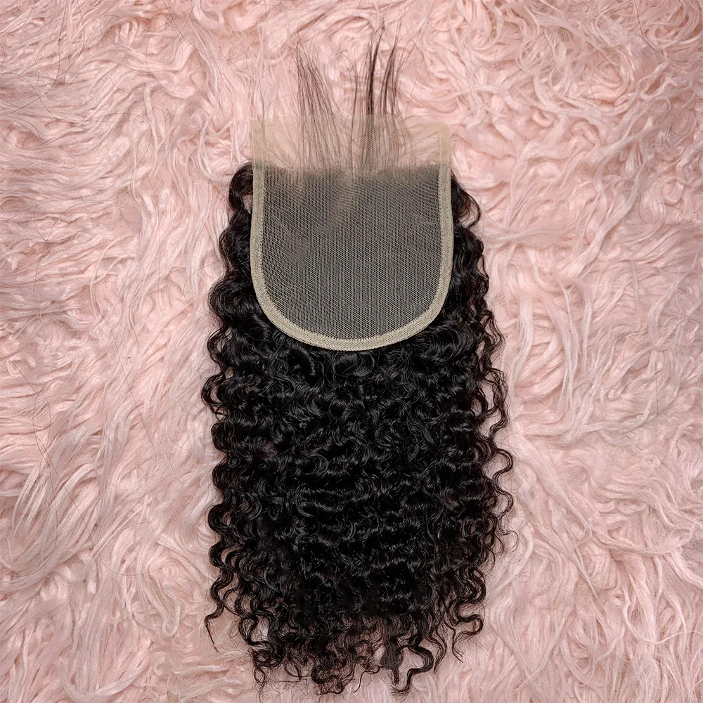 Nur Pixie Curl 4x4-Spitzenverschluss, 100 % handgebundener Spitzenverschluss, freier Stil, jungfräulicher brasilianischer Pixie-Locken-Echthaarverschluss