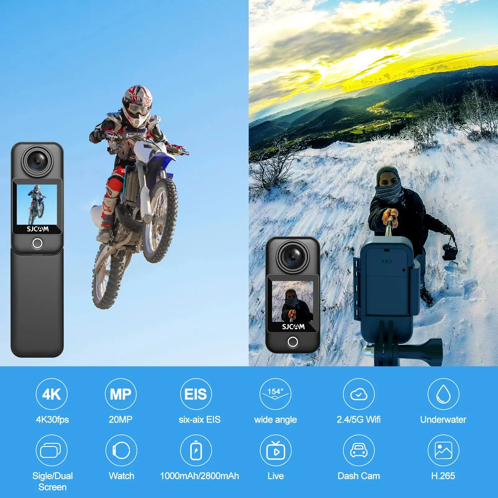 SJCAM C300 caméra d'action de poche 4K/30FPS batterie longue 6 axes stabilisation GYRO 5G WiFi Webcam à distance Sport DV caméra de prise de vue