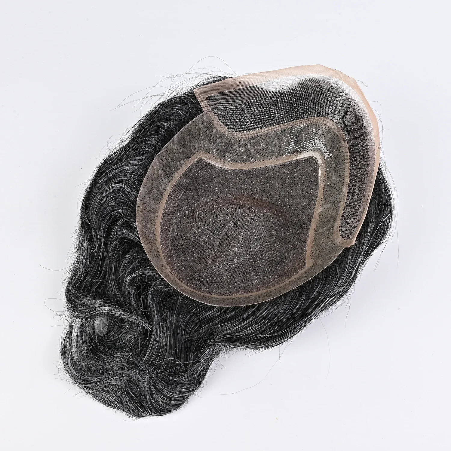 Peruca de cabelo prateado cinza 8x10' para homens, base mono com pu100% peças de cabelo humano, sistema de substituição, renda frontal, linha fina natural