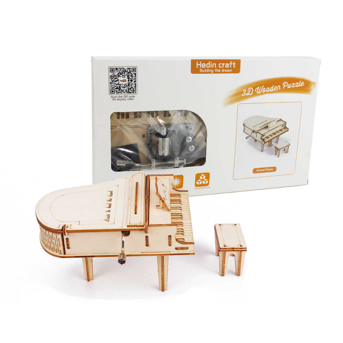 Creative Hand Cranked เปียโนเพลงกล่องไม้ 3D ชุดปริศนาอาคารบล็อกชุดของเล่น DIY ประกอบสําหรับวัยรุ่นและผู้ใหญ่ของขวัญ