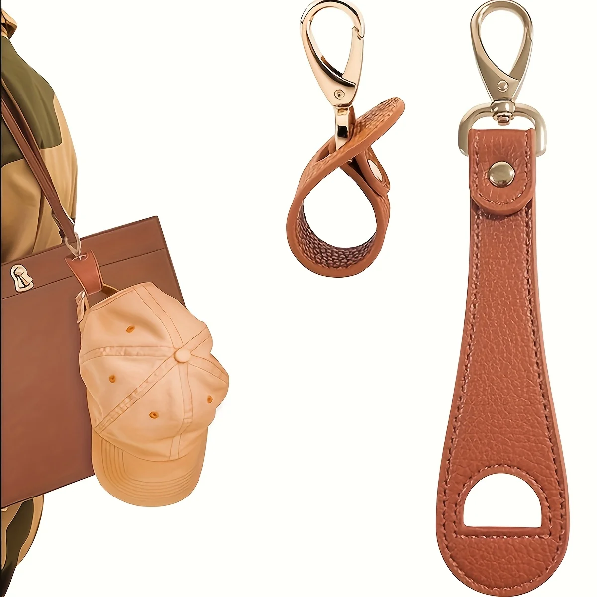 Elegante gancio per borsa in pelle PU e metallo - Clip per riporre il cappello da sole con chiusura a scatto, appendiabiti a mani libere