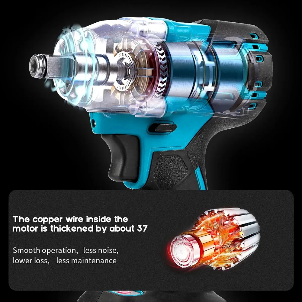 2 In 1 Brushless Cordless Wrench LED Light Adapt To Makita Battery 21V Brushless Electric Impact Wrench 1/2Inch Power Tools