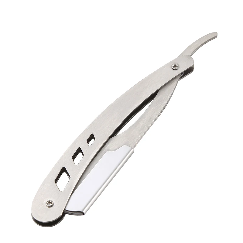 Maquinilla de afeitar de borde recto plateado, herramienta de afeitado de cejas y barba, depilación Manual, corte de peluquero, sin cuchilla