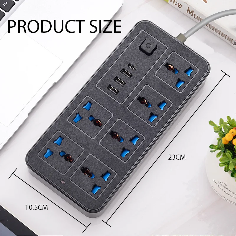 Power Multi Tap Universal Plug EU US UK Outlet Power Strip พร้อม 2 เมตรสายไฟ AC ประเภท C พอร์ต USB ชาร์จซ็อกเก็ตไฟฟ้า