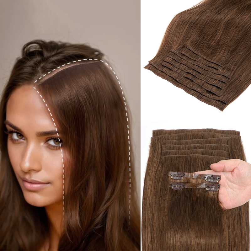 Onzichtbare Clip In Haarverlenging Geïnjecteerd PU Tape Inslag Clip in Menselijk Haarverlenging 7 stks/set 12-24 inch 100G 120G Clip Op Haar