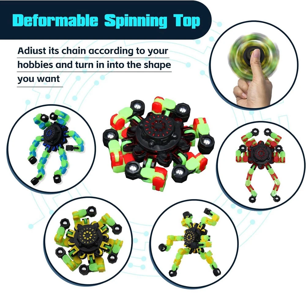4 ชิ้น Fidget Spinners Glow in The Dark ปลายนิ้ว Gyro DIY Deformable หุ่นยนต์ตลก Sensory ของเล่น Decompression Spinner Party Favors