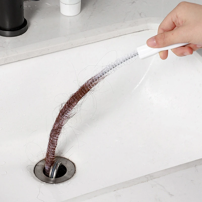 Escova de dragagem de tubulação do banheiro esgoto cabelo remover pia escova de limpeza 45cm limpador de drenagem dobrável flexível ferramentas de limpeza