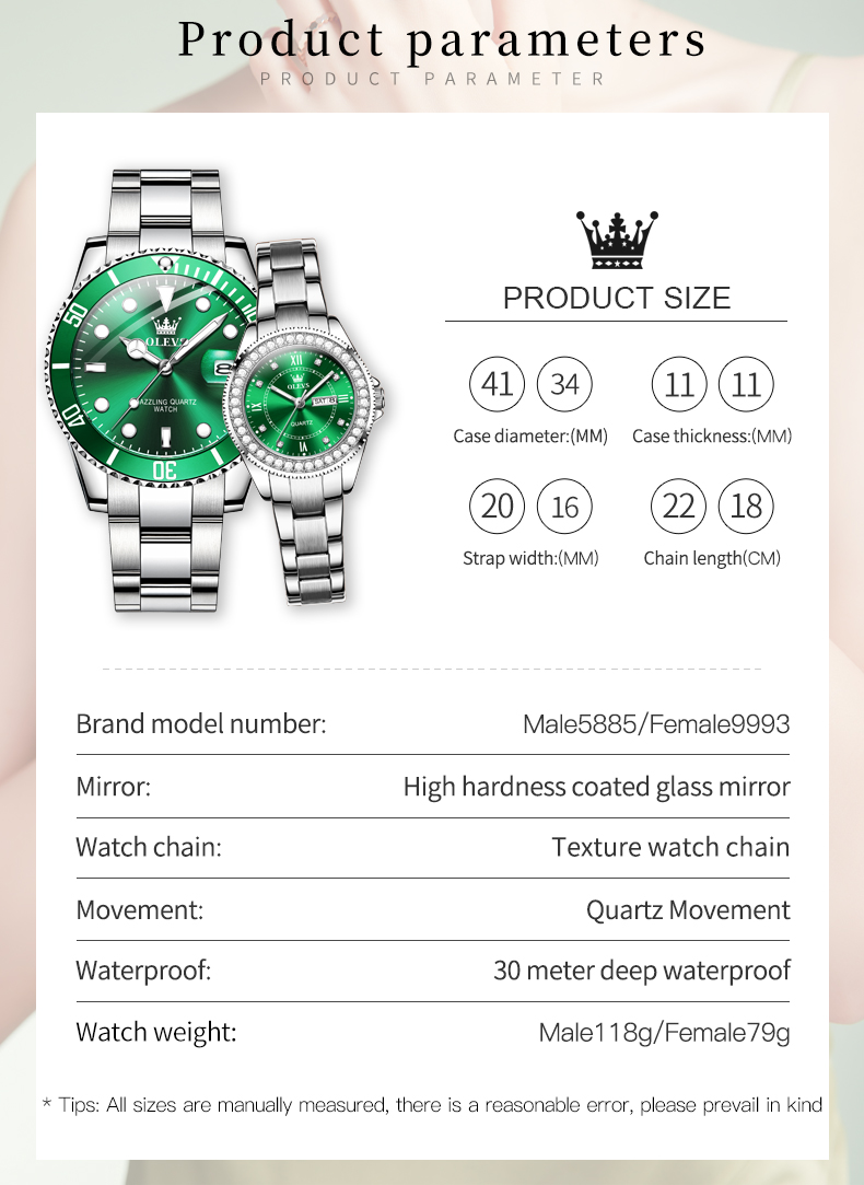 OLEVS-Relógio de pulso masculino e feminino, relógio de amor, série fantasma da água verde, top de luxo, original