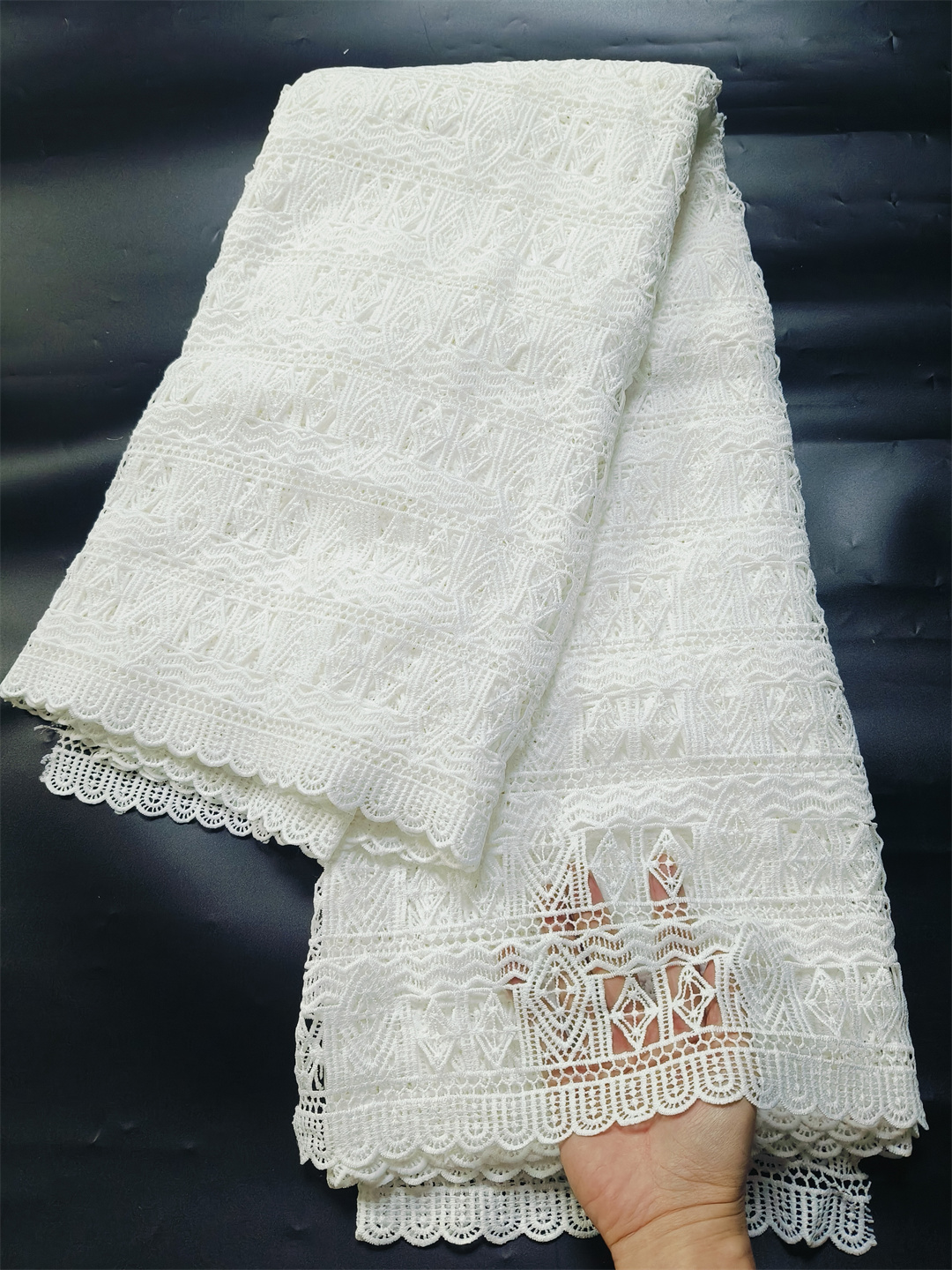 5 หลาล่าสุดผิวที่ดีที่สุดคุณภาพสีขาว Riche Guipure ลูกไม้ผ้าสําหรับชุดราตรี U_GE5618