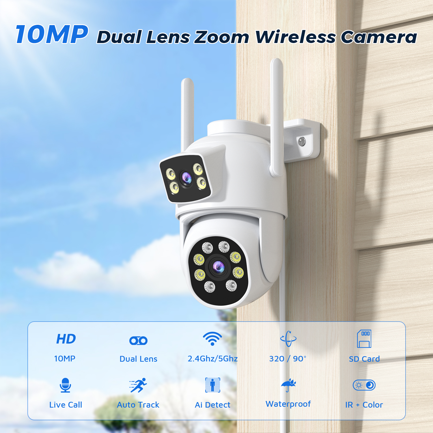 10MP 5K PTZ WiFi IP カメラセキュリティ保護デュアルレンズスクリーンカラーナイトビジョン自動追跡 CCTV 監視カメラ O-KAM Pro