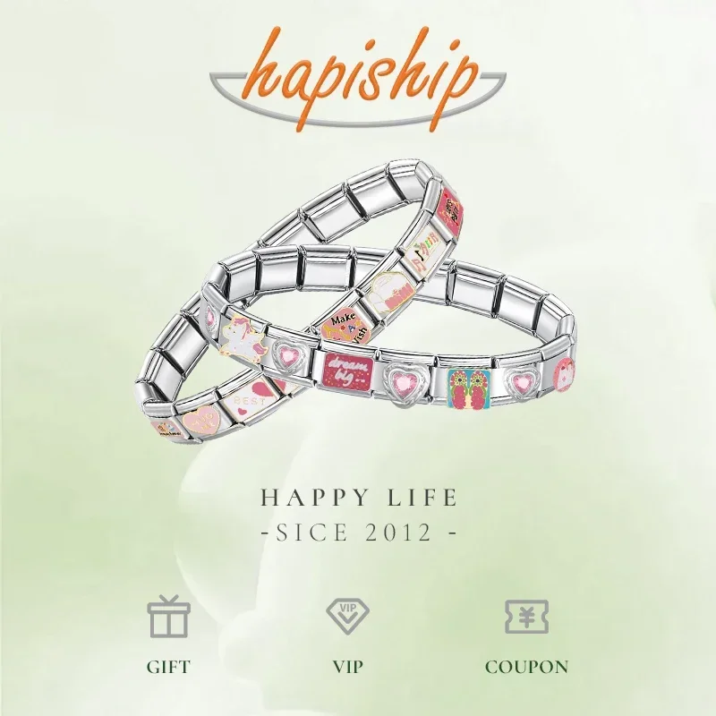 Hapiship Novas Jóias Femininas 9mm de Largura Itanlian Elástico Charme Pulseira Moda Pulseira de Aço Inoxidável ST-
