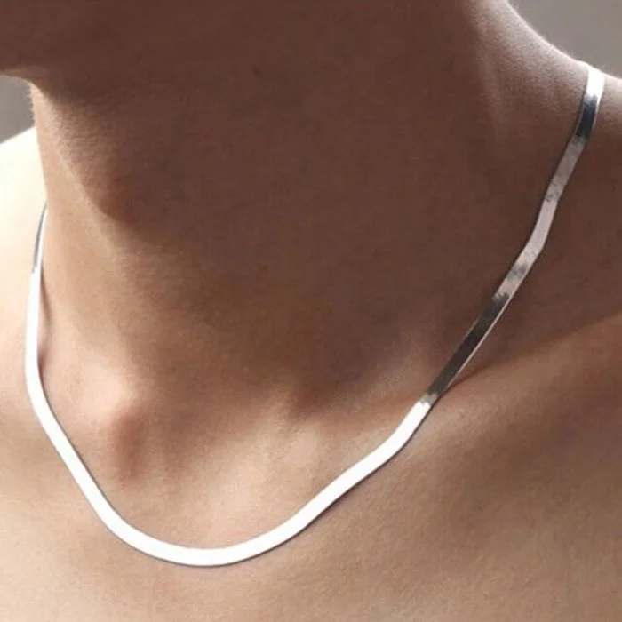 Chất Liệu Bạc 925 Mạ Vàng 18K 4MM Dẹt Dây Chuyền Vòng Đeo Cổ Cho Nữ Cao Cấp Mịn Trang Sức Cưới Tặng Vòng Cổ Choker Xương Đòn vòng Cổ
