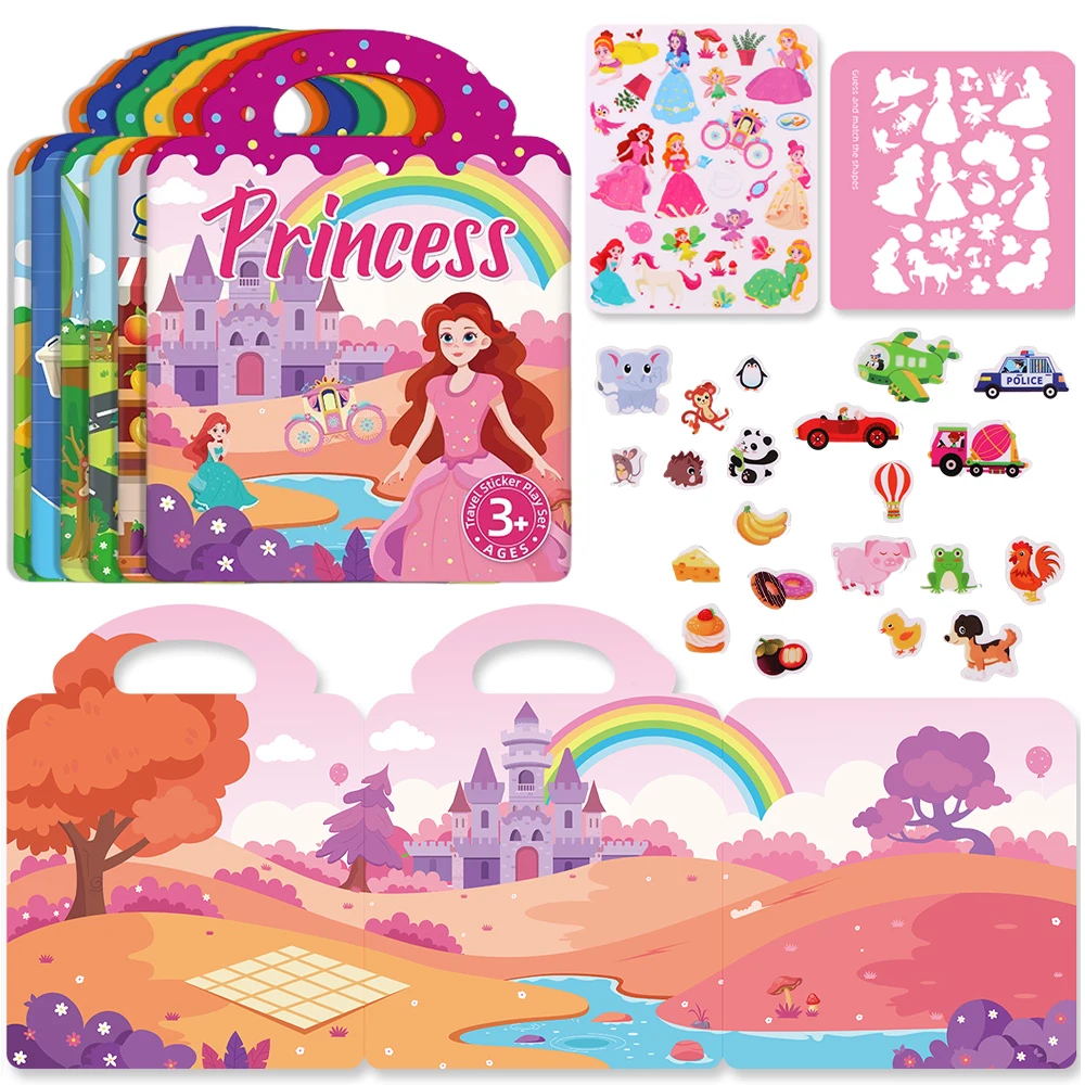 Kids' Reusable DIY Sticker Books Multi-Theme Bubble Sticker Jelly Stickers Portable Montessori Sticker Toy Gifts for Children
