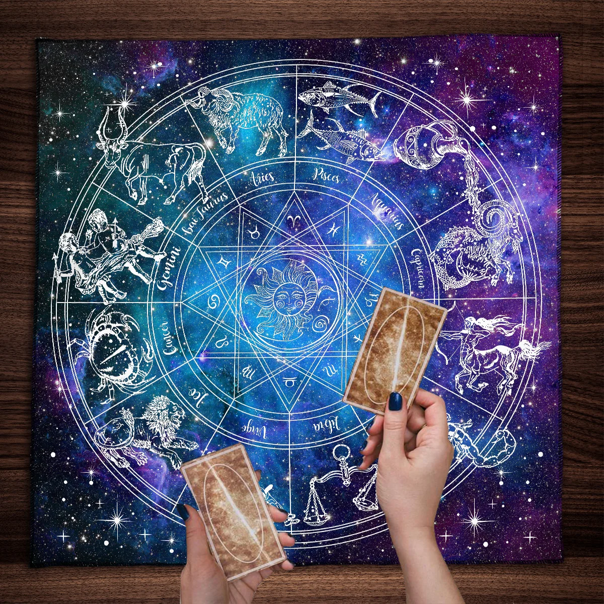 Mantel de cartas de Tarot de 12 constelaciones, tela de Altar, sol, Luna, cielo estrellado, mantel de Tarot para extender, decoración de cubierta de lectura de Tarot